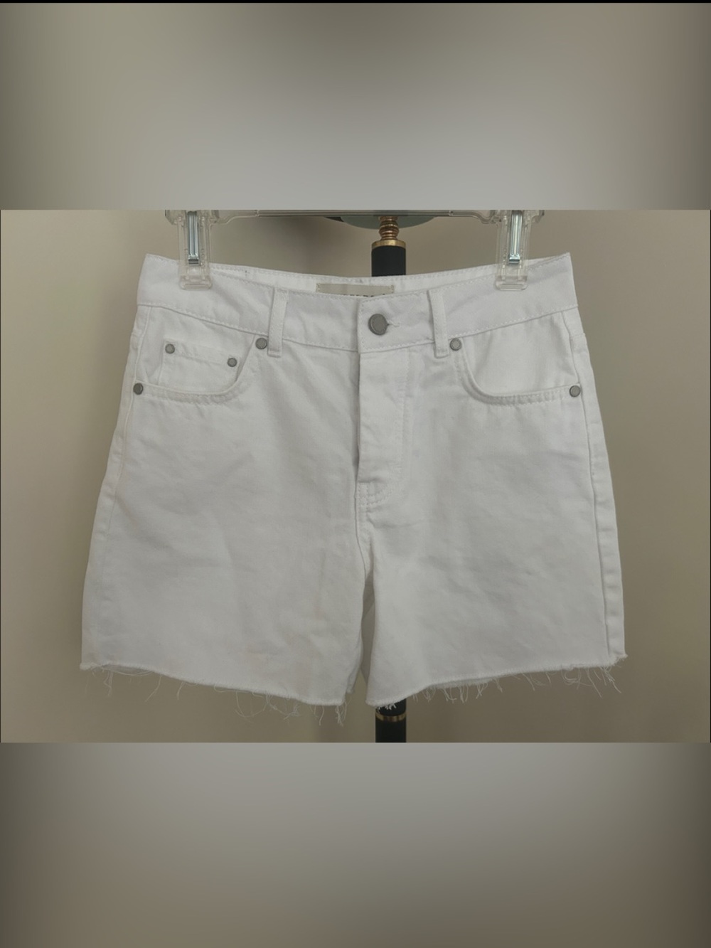 Superdry White Raw-Hem Denim Shorts